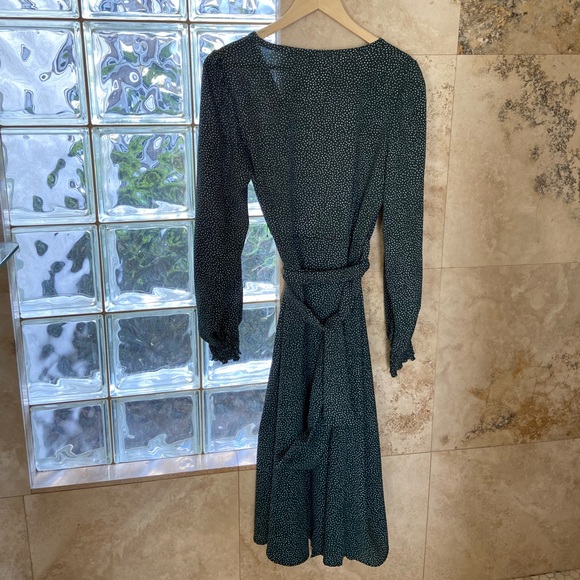 Chic Forest Green Polka Dot Wrap Long Sleeve Midi Dress - Picture 6 of 6